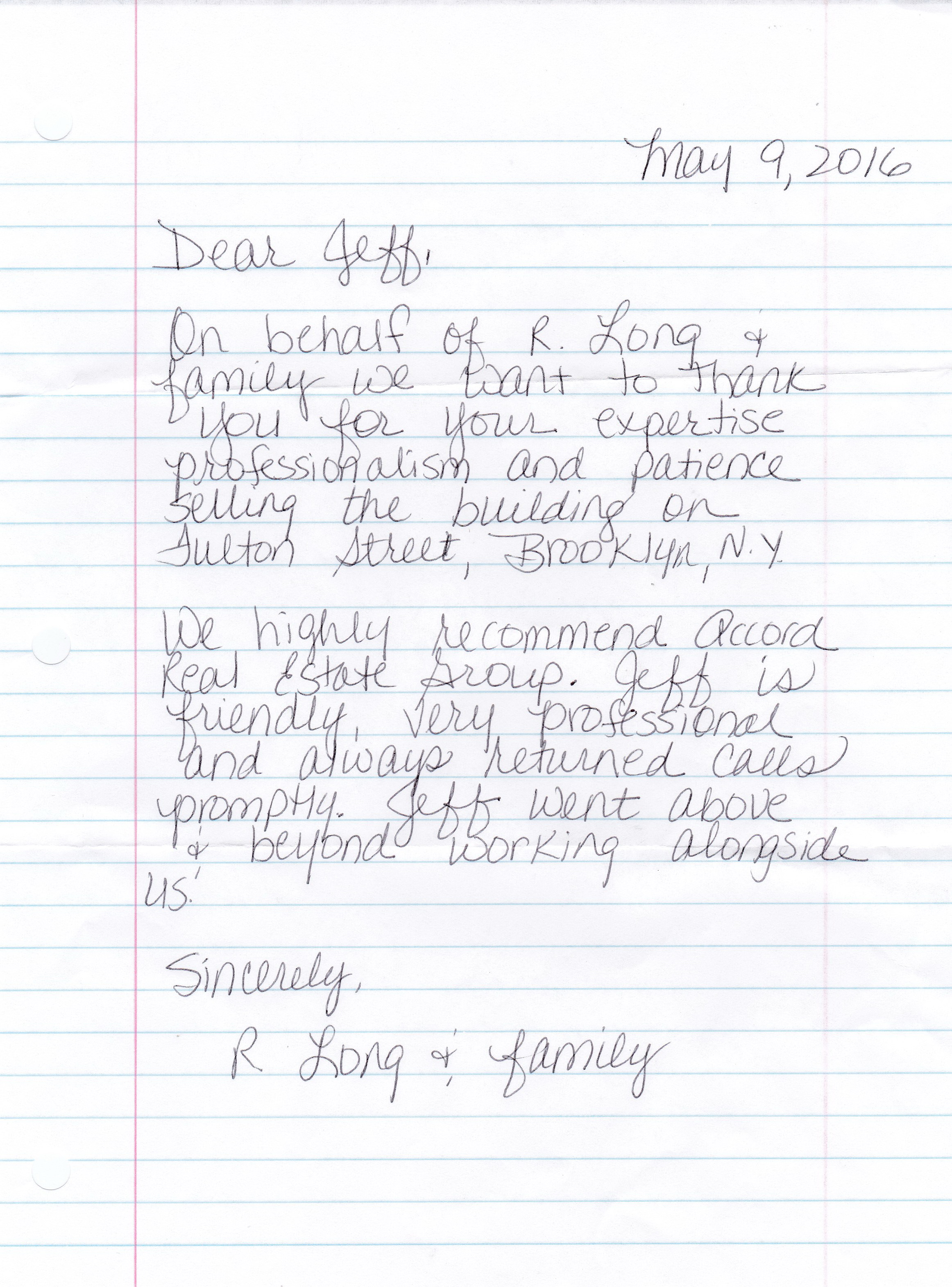 Testimonial Letter - Ronnie Long -050916